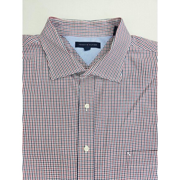 Tommy Hilfiger Size 20 36-37 Tall Long Red White Blue Check Spread Collar Shirt - Picture 1 of 11